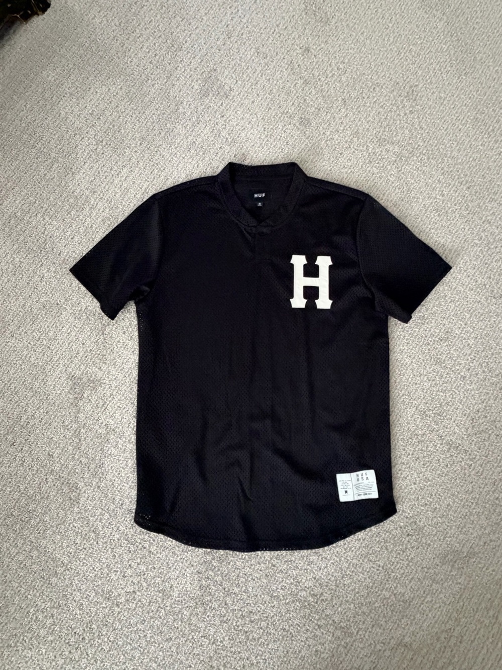 HUF Black Mesh Short Sleeve Jersey with White 'H' Logo